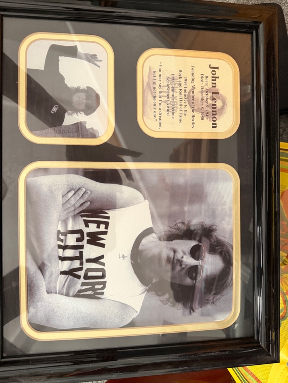 John Lennon Framed Photo Collage - Black Frame, Gold Accents